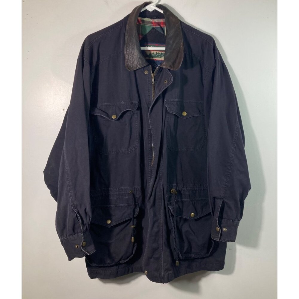 Mens Vintage Ivy Crew Canvas Leather Chore Coat Lined Black Brown XL Cotton Leat